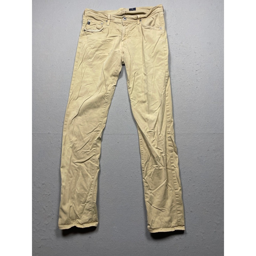AG Adriano Goldschmied The Matchbox Slim Straight Pants Khaki Tan Mens 33 BM7382